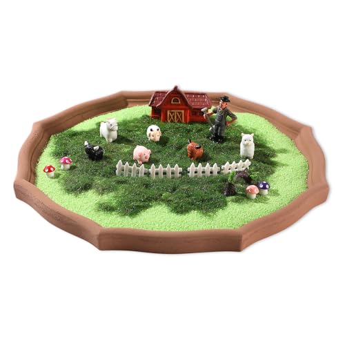 Zen Garden Kit for Desk - 17 Mini Farm Zen Sand Garden with Kawaii Animal & Wooden Tray for Meditation Room, Home, Office Desk Decor, Tranquil Zen Sand Tray for Stress Relief & Mindfulness Gift - color: Green