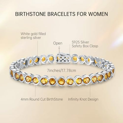 Birthstone Bracelets for Women, Sterling Silver 7 Inch Infinity Tennis Bracelet, Wedding Anniversary Birthday Jewelry Gifts for Women Wife Girlfriend Mom Her - color: 11-Nov-Citrine