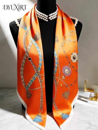100% Mulberry Silk Oversized Women’s Sun-Shielding Shawl Formal Evening Neckwear Featherlight Airy - color: N27-amber Motif Wrap（69" X 21"inch）