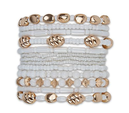 SPUNKYsoul Beaded Stretch Bracelet Set – Multi-Piece Stackable Fashion Bracelet Collection, Elastic Fit, Minimalist Boho Jewelry for Everyday Wear - style: White and Gold