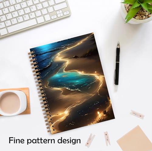 XUNLURY Blue and Gold Beach Notebook, Mystical Celestial Coastal Ocean Journal, Whimsical Beach Journal, Nature Lover Gifts Hardcover Spiral Notebooks, 5.5x8.3 Inch - color: Color_13