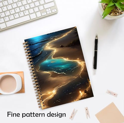XUNLURY Blue and Gold Beach Notebook, Mystical Celestial Coastal Ocean Journal, Whimsical Beach Journal, Nature Lover Gifts Hardcover Spiral Notebooks, 5.5x8.3 Inch - color: Color_13