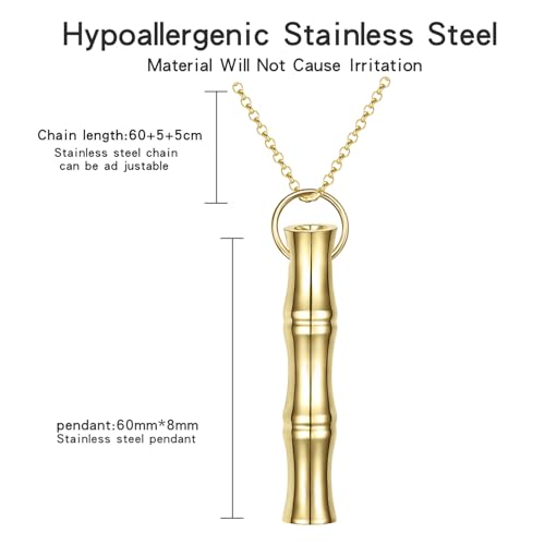 COTATI Anxiety Breathing Necklace Breathe Easy Mindfulness Necklace Stainless Steel Pendant for Women Men Natural Calm & Stress Relief - color: Gold-bamboo