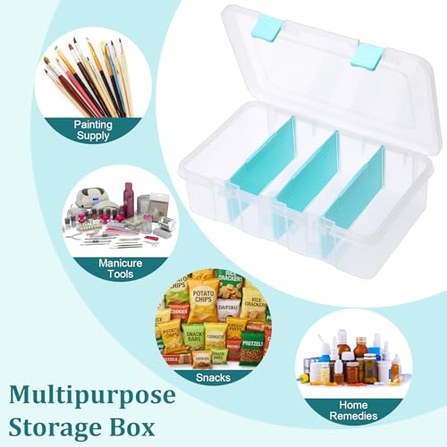 BTSKY Clear Plastic Dividing Storage Box with 4 Compartments Adjustable Storage Bin with Lid Plastic Craft Storage Container Multipurpose Sewing Box Art Supply Organizer, 13.3x8.1x3.4 Inches - size: 13.3x8.1x3.4 Inches-Clear