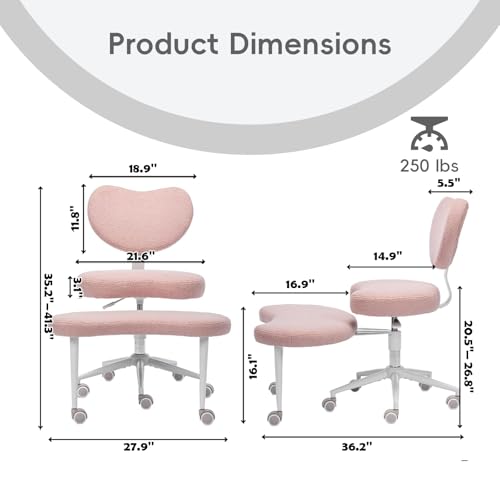 Meditation Chair with Wheels, Ergonomic Criss Cross Chair, Adjustable ADHD Floor Sitting Chair, Swivel Cross Legged Office Chair with High Back, Kneeling Posture Chair, Teddy Fabric,Pink - color: （teddy Fabric）pink