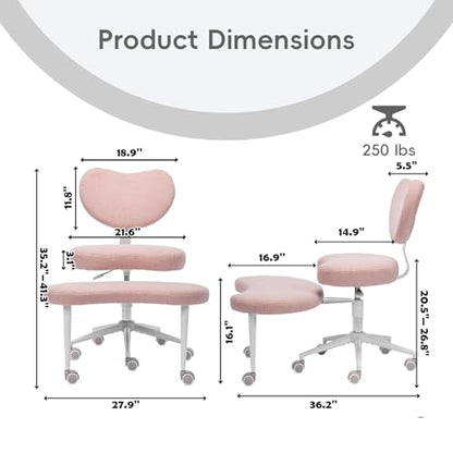 Meditation Chair with Wheels, Ergonomic Criss Cross Chair, Adjustable ADHD Floor Sitting Chair, Swivel Cross Legged Office Chair with High Back, Kneeling Posture Chair, Teddy Fabric,Pink - color: （teddy Fabric）pink