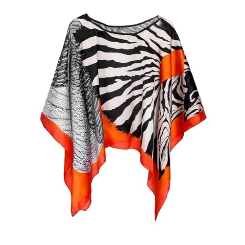 Women's Satin Cover Up Short Poncho Tops Sheer Chiffon Boho Pashmina Shawl Beach Soft Shawl - color: Style23