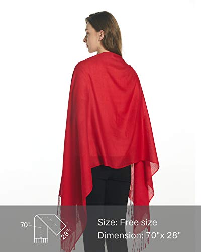 EURKEA Women's Scarf Pashmina Silky Soft Shawls Wraps Stole for Evening, Wedding and Gift - color: Bright Red