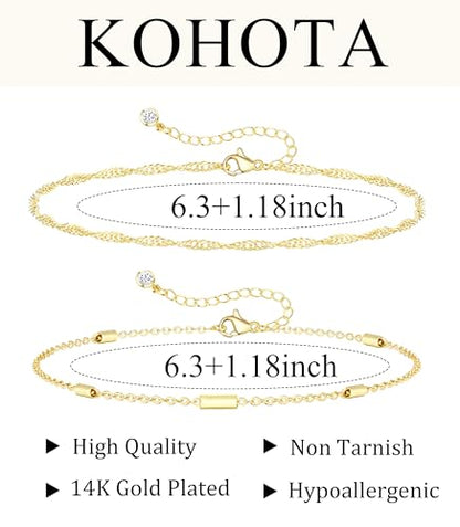 KOHOTA Silver Gold Bracelets for Women Trendy 14K Gold Plated Bracelet for Women Non Tarnish Dainty Stackable Layered Chain Heart Pearl Knot Beaded Bracelets Stack Set Charm Mothers Day Jewelry Gifts - color: F.Twisted chain-gold