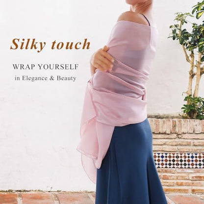 RIIQIICHY Women Shawls and Wraps for Evening Dresses Like Chiffon Silk Scarf Formal Silky Pashmina Shawls for Weddings - color: Pink-1