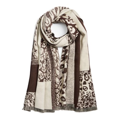 QIUTIMIY Pashmina Shawl Wraps for Womens Winter Scarf Reversible Pattern Designer Ladies Shawls and Wraps for Evening Dresses - color: Flower2-dark Brown