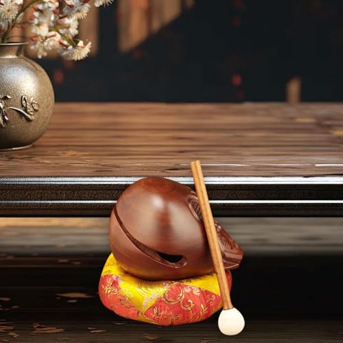 Generic Temple Block Zen Drum Traditional Handcraft Desktop Decoration with Mallet and Cushion Wooden for Office Family Counter, 4 Inch