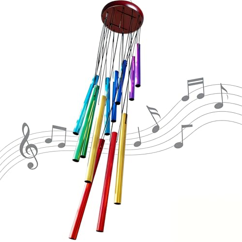 Wind Chimes for Outside, Colorful Wind Chimes with 12 Aluminum Tunes, Musical Outdoor Wind Chimes for Patio Garden Yard Home Decor, Memorial Wind Chime Gifts for Mom Grandma