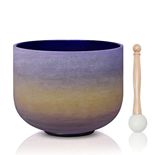 CVNC 440HZ 8 Inch Rainbow Colored A Note Third-Eye Chakra Frosted Quartz Crystal Singing Bowl for Sound Healing and Meditation - color: A Note