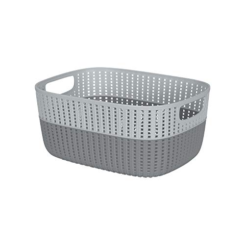 Simplify 2 Tone Sailor Knot Plastic Storage Tote | Decorative Basket | Closet Organization | De-clutter | Accessories | Toys | Bathroom Organization | Large | Grey/Grey - color: Grey/Grey, size: Large, style: 1 Pack