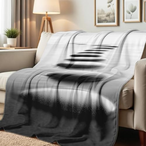 Zen Stone on Water Print Blanket Black and White Flannel Blanket Spa Throw for Home Bedding Couch Bed Yoga Room Meditation Decor Gifts (49"x59") - color: Grey, size: 49"x59"
