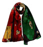 JWSilk Long Charmeuse Silk Scarf Classic Art Print - color: Red and Green