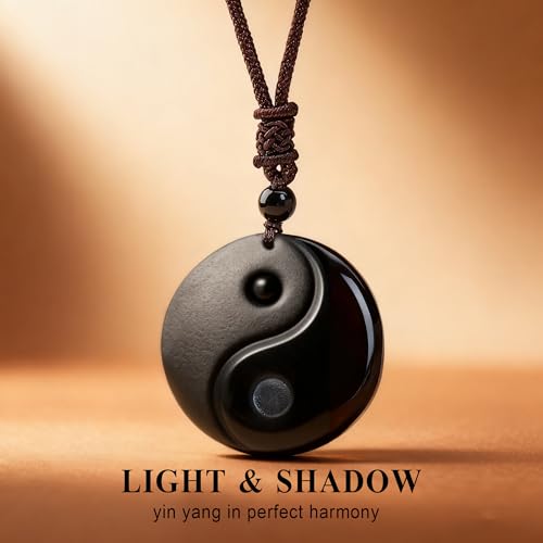 Black Obsidian Yin Yang Necklace for Men Women, Tai Chi Pendant Obsidian Balance Necklace for Releasing Negativity, Talisman Spiritual Healing Jewelry for Protection Amulet - color: Black-1