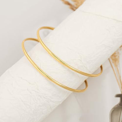 POTESSA 18K Gold Plated Cuff Bracelets Adjustable Dainty Bangle Handemade Jewelry for Women - style: Thin Round