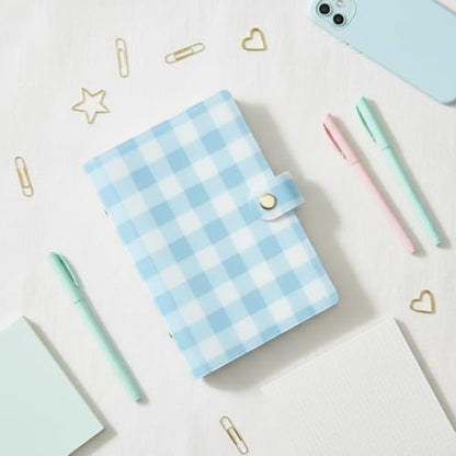 Pearhead Blue Gingham 5x7 Binder Journal with Snap Closure – 1 Inch Round Ring 6 Ring Refillable Notebook – 100 Lined College Ruled Pages, Thick 100 GSM Paper – Small PVC Planner Organizer, Journal Gift For Women - color: Blue Gingham Spiral Journal