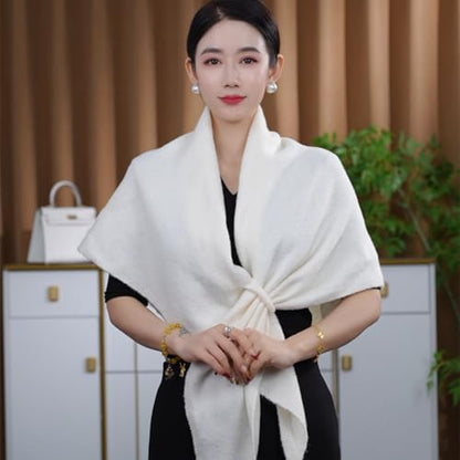 Shawls Wraps Women Triangle Sweater Scarf Warm Wool Blend Pashmina Cape Cold Weather Neck Warmer Winter Fall Accessory - color: Solid-creamy