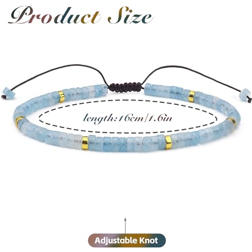 BONNY BOXX Braided Genuine Bracelet, Elegant Handcrafted Natural Gemstone Crystal Bracelet Healing Power Energy Inspirational Gifts with Card for Unisex - color: Aquamarine, size: 2*4MM