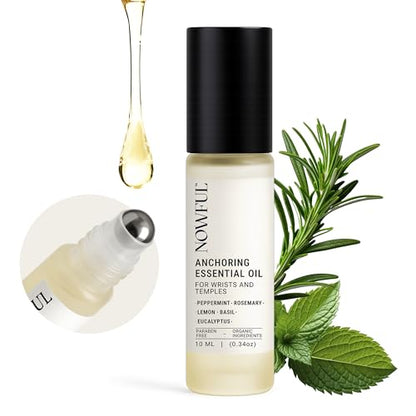 Anchoring Essential Oil Roll-On for Focus, Energy & Stress Relief - Awaken Senses with Pure Peppermint, Eucalyptus, Lemon & Rosemary Essential Oil Blend | Amplify Mood and Mental Clarity - 10ml