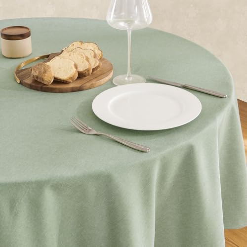 Veblandy Tablecloth Linen Textured Waterproof & Stain Resistant Table Cloth Wrinkle Free Decorative Fabric Farmhouse Table Cover for Dining/Party/Buffet/Wedding, 60 x 60 Inch, Sage Green - color: Sage Green, size: 60" (Round)