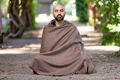 Versatile Premium Wool Blend Meditation Shawl - Large Unisex Prayer Wrap, Oversized Scarf & Yoga Blanket - color: Dark Brown