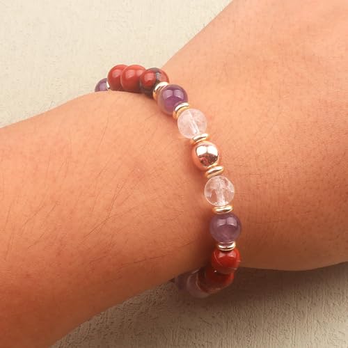 KSQS Healing Stone Bead Bracelet for Women, Natural Gemstones Balance Protection Bracelet, Spiritual Crystal Beads Bracelet Anxiety Relief with Meaning Card - style: Health