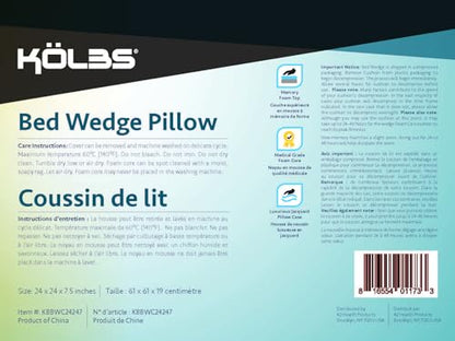 Kolbs Bed Wedge Pillow for Sleep Apnea, FSA Eligible Acid Reflux, and Back Pain Relief, with Chic Jacquard Cover - Headboard Wedges for Sleeping (Standard Width 7.5" Height) - size: Standard Width 7.5" Height