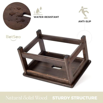 Wooden Step Stool (16.5" Dx12 Wx9 H) Bed Steps for High Beds for Adults - Natural Solid Wood One Step Stool, Heavy Duty- Holds up to 600Lbs- Perfect Safety (9in Height-Walnut)