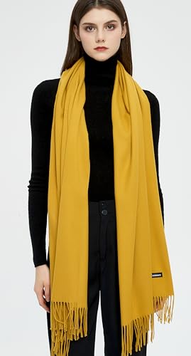 Pashmina Shawls and Wraps Scarfs for Women Wedding Party Winter Warm Long Solid Color - color: Mustard