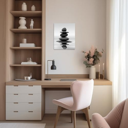 LZIMU Black and White Zen Wall Art Stones in Water Pictures Print on Canvas for Bathroom Yoga Meditation Spa Room Living Room Bedroom Wall Decorations Framed (Zen-1, 12"x18" (30x45cm)) - size: 12.00" x 18.00"