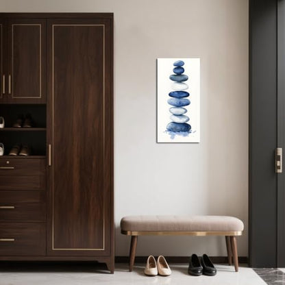 ZQQART Zen Stone Canvas Wall Art Blue and White Zen Stone Paintings Bathroom Pictures Relaxing Spa Meditation Room Spiritual Artwork for Living Room Framed (16W x 32L) - size: 16W" x 32L"