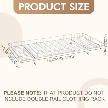 Double Rods Clothes Rack Organizer, Basket Expand Storage, Double Rod Metal Rack for Clothes, Towels Space Saving Closet Storage for Laundry, Retail Store 52.4" L x 22.4" w x 3" h