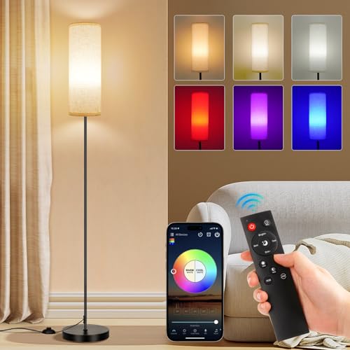 FRIDEKO HOME Floor Lamp, 9W 800LM Color Changing Smart Lamp with Music Sync, App & Remote Control, Adjustable Brightness & Color Temperature Standing Light for Living Room Bedroom Gaming, Beige Shade - color: Beige 1_Pack