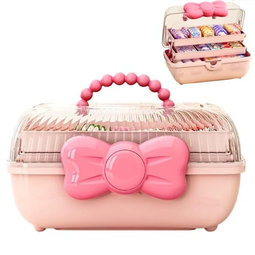 Bow Knot Hair Accessories Organizer Box Cute Dust Proof Childrens Jewelry Storage Box 3 Layers Plastic Storage Box for Hair Clips,Headbands,Hair Bands,Jewelry,Etc - color: Pink
