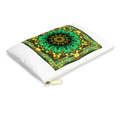 3dRose Mandala 29 floral flowers green turquoise gold glowing peace meditation Accessory Pouch Large - size: Large