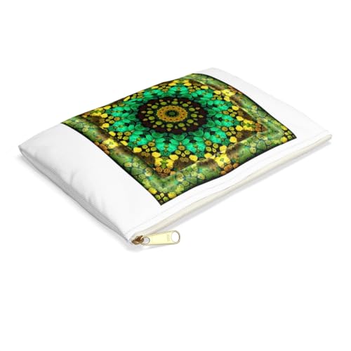3dRose Mandala 29 floral flowers green turquoise gold glowing peace meditation Accessory Pouch Small - size: Small