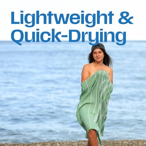 Lina Turkish Beach Towel Peshtemal (38" x 71"), Sand-Free, Large & Quick-Dry, Lightweight Pool Towels for Travel, Soft 100% Turkish Cotton & Pre-Washed, Ideal for Spa or Bath, Green - color: Green