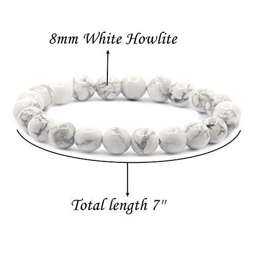 Angelstones Handmade Natural Healing Gemstone 8mm Round Beads Stretch Crystal Bracelet 7 Inch Unisex - color: White Howlite