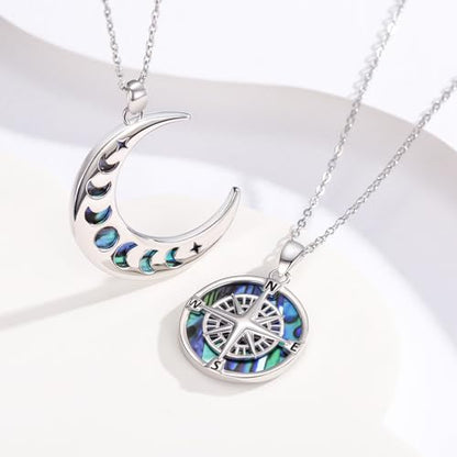 Yin Yang Necklaces for Women Men 925 Sterling Silver Pendant Necklace Yin Yang Jewelry for Women Men Couples - style: Compass Moonphase