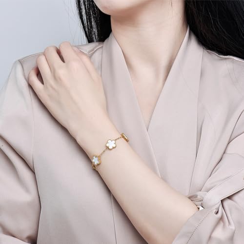 FLY FEI 18K Gold-Plated Four Leaf Clover Bracelet for Women,Adjustable lucky Bracelet Set Jewelry Gift-Hypoallergenic Charm for Birthdays, Wellness & Daily Wear - color: style03-Black+White(2pcs)