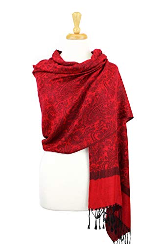 PASKMLNA Paisley Jacquard Pashmina Shawl Wrap Scarf Stole - color: Red Black