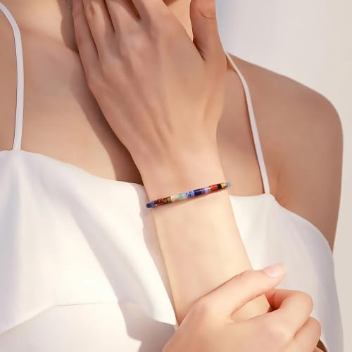 Chakra Bracelets for Women, Healing Crystals Stones Bracelet, 7 Chakras Spiritual Crystal Bracelet Bangle, Yoga Meditation Relax for Womens Anxiety, Stress Relief Gifts For Women - color: Rainbow