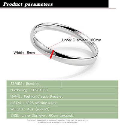 Dankadi Minimalism Women Men 925 Sterling Silver Bracelet Width 7-8MM Diameter 60-65 mm Solid Smooth On Bangle Cuff Fashion Fine Jewelry Gifts - color: Width 8MM 1 Piece, size: 2.77 inches