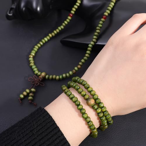 1PCS 6MM Bead Bracelets for Men and Women Unisex Mala Bracelet Beaded Tibetan Prayer Buddha Bead for Meditation - color: Green