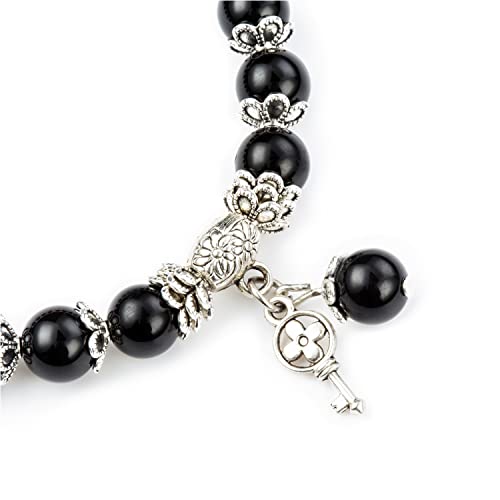 Natural Stretch Gemstone Bracelet Healing Stone Beaded Bracelets for Women Men Gifts (Unisex) - color: 8mm obsidian