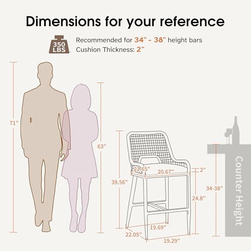 PURPLE LEAF Counter Height Bar Stools Set of 4 Rattan Chair Boho Aluminum Woven Counter Stools with Back and Footrest Modern Patio Seating 24.8 Inches Outdoor Barstools - color: Classic/Plaid, size: 4pc-24.8"h